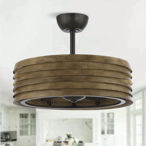 Parrot Uncle Farmhouse 24" Drum Bladeless Ceiling Fan with Lights and Remote, Brown Chandelier Ceiling Fan for Dining Room