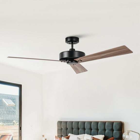 Ceiling Fan without Light and Wall Control, 52 Inch Black Ceiling Fan, 4-speed DC Motor,  Modern Ceiling Fan for Bedroom, Living Room