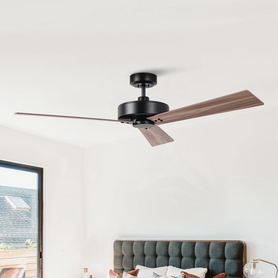 Ceiling Fan without Light and Wall Control, 52 Inch Black Ceiling Fan, 4-speed DC Motor, Modern Ceiling Fan for Bedroom, Living Room