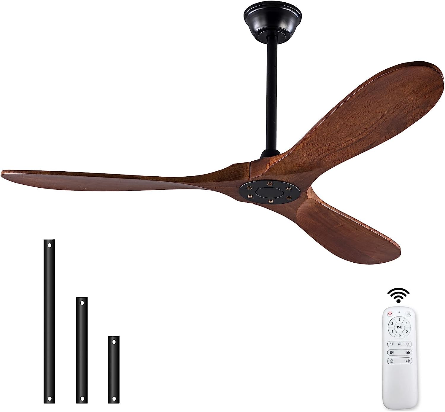 Ceiling Fan without Lights, 42" Solid Wood Ceiling Fans with Remote Control, 3 Blade and Down