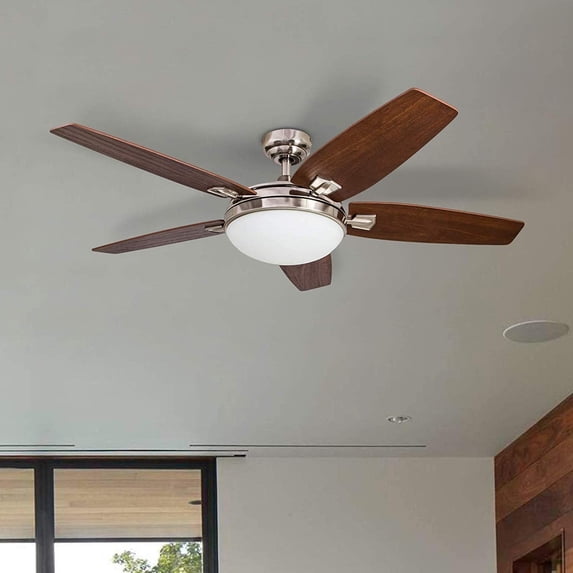Ceiling Fans 50196 Carmel 48" Contemporary Ceiling Fan with Integrated Light Kit and Remote Control, Five Reversible California Redwood/Mendoza Rosewood Blades, Brushed Nickel