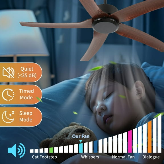 Ceiling Fans 52" Ceiling Fan NO light, 5 Reversible ABS Blades, with 6 Speeds Reversible DC Motor,Low Profile Ceiling Fan with no light for Living Room Kitchen Bedroom,Table Fans