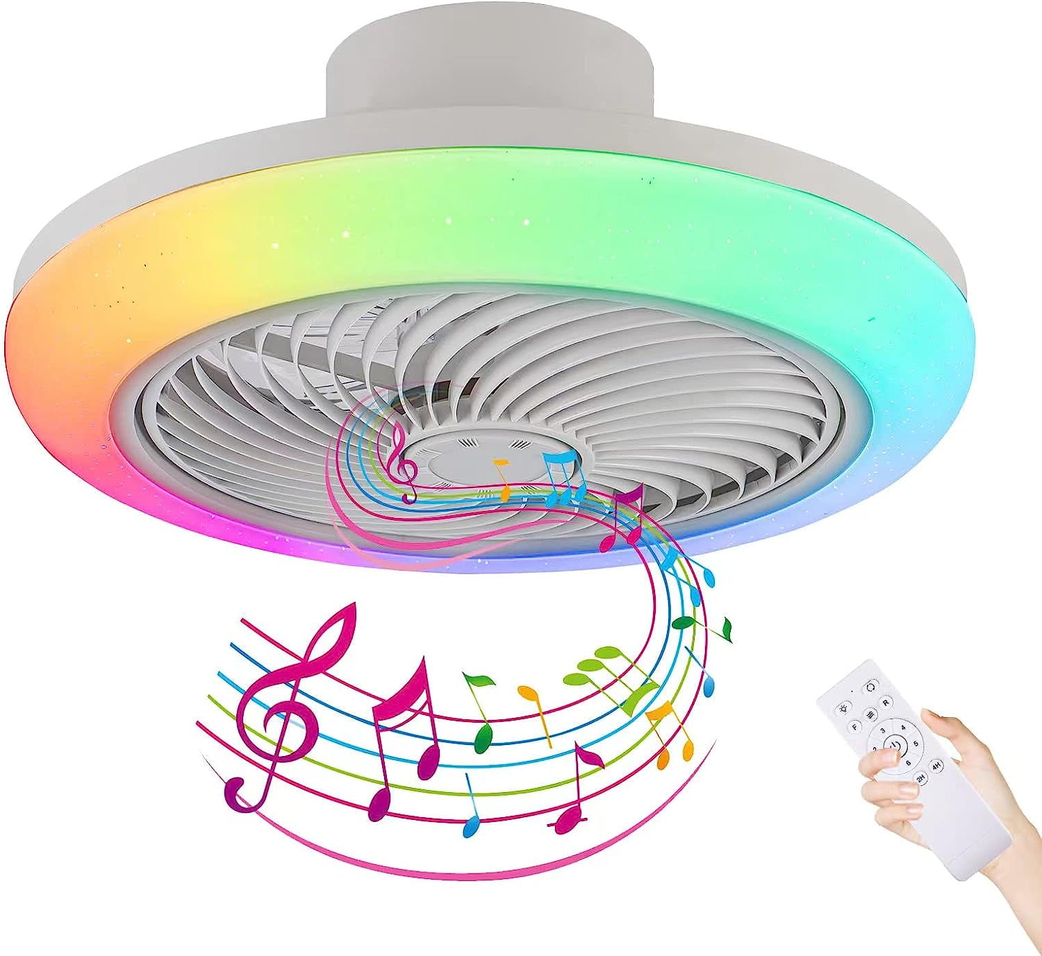 CeilingFans Light Bluetooth Dimmable RGB Led Flush Mount Music Light,Chandeliers Indoor