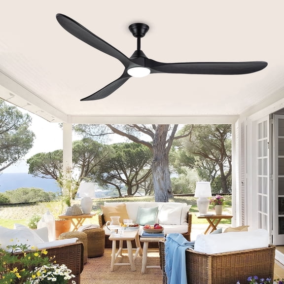 70" Ceiling Fans with Light and Remote, Modern Black 9152CFM Large Commercial Wood Fan, 3 Downrods for Indoor Outdoor Patios Lving Room High Ceiling