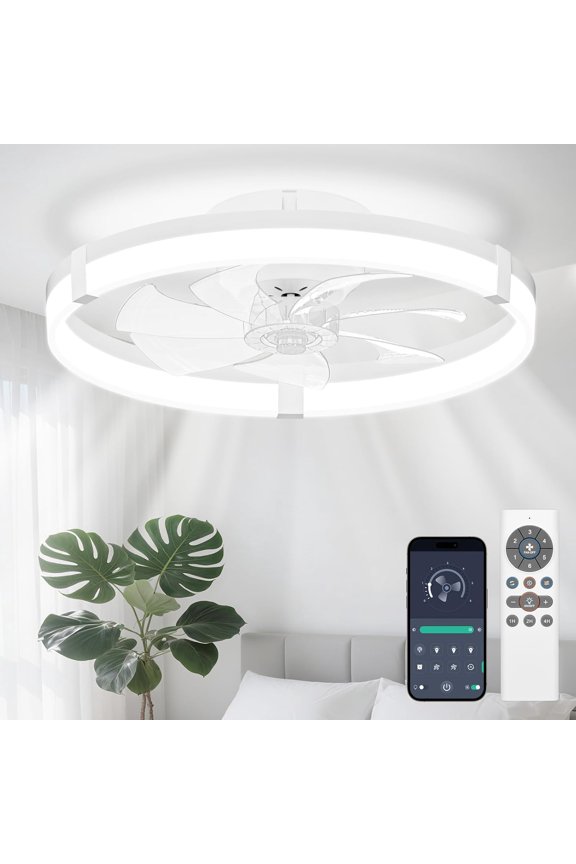 Ceiling Fans with Lights,19.7" Flush Mount Ceiling Fan with Light and Remote,Reversible,3 CCT,6 speeds,Dimmable,Noiseless, White Ceiling Fan for Bedroom, Kitchen,Living Room(Assembly required)