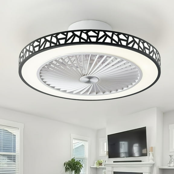 Ceiling Fans With Lights, 19"Low Profile Flush Mount Ceiling Fan Light Fixture 6 Wind Speeds 48W LED Reversible Ceiling Fan With Lights And Remote For Bedroom, Kids Room And Living Room