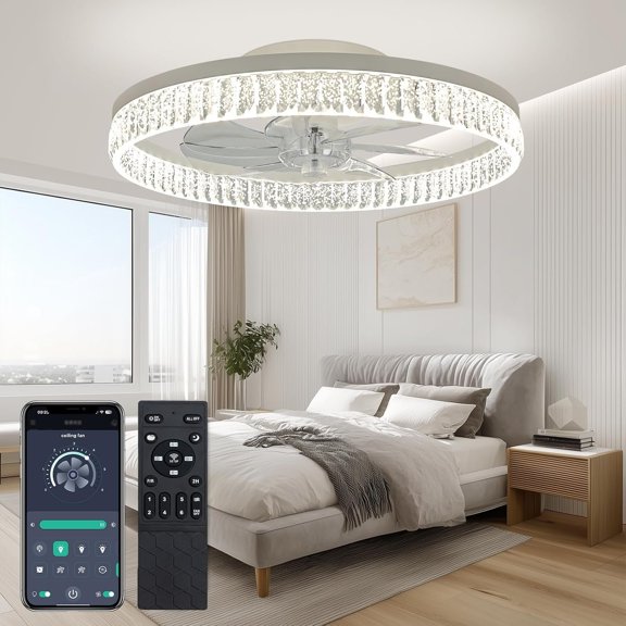 Ceiling Fans with Lights, 20'' Ceiling Fans with Lights and Remote, Low Profile Ceiling Fan with Light, 3 CCT & Dimmable, 6 Fan Speed, Remote&App Control Ceiling Fan for Bedroom, Living Room, Kitchen