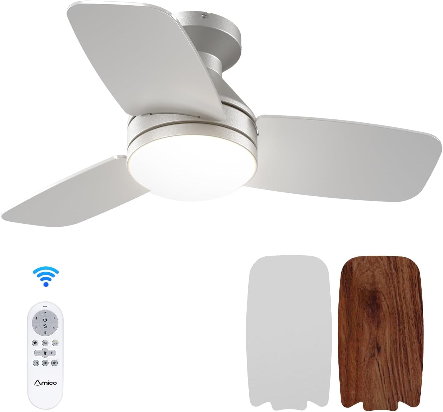 44 Inch Flush Mount Ceiling Fan With Light & Remote - Reversible, Dimmable, 3CCT, Quiet DC Motor, Black