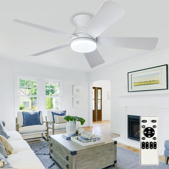 Ceiling Fans with Lights, 42 Inch Low Profile Ceiling Fan with Light and Remote Control, LED Dimmable 6 Speeds Noiseless Reversible Modern Flush Mount Ceiling Fans for Bedroom, Living Room, Black