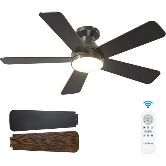 Ceiling Fans with Lights, 42 Inch Low Profile Ceiling Fan with Light and Remote Control, Flush Mount, Reversible, 3CCT, Dimmable, Quiet, Black Small Ceiling Fan for Bedroom Indoor/Outdoor Use