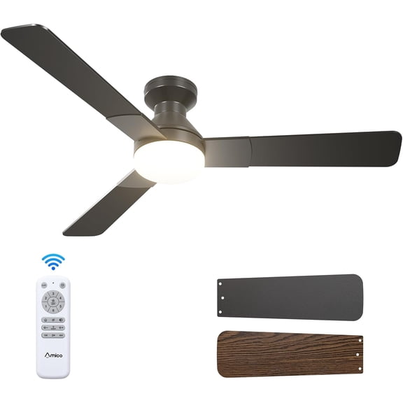 Ceiling Fans with Lights, 42 inch Low Profile Ceiling fan with Light and Remote Control, Flush Mount, Reversible, 3CCT, Dimmable, Noiseless, Black Ceiling Fan for Bedroom, Indoor/Outdoor Use