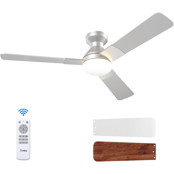 Ceiling Fans with Lights, 42 inch Low Profile Ceiling fan with Light and Remote Control, Flush Mount, Reversible, 3CCT, Dimmable, Noiseless, Black Ceiling Fan for Bedroom, Indoor/Outdoor Use
