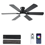 LSPMKE 52 Inch Ceiling Fan with Light and Remote, Low Profile Flush Mount Ceiling Fan, Quiet Reversible DC Motor, 3CCT Dimmable, Black RGB, for Bedroom, Living Room, Indoor/Outdoor