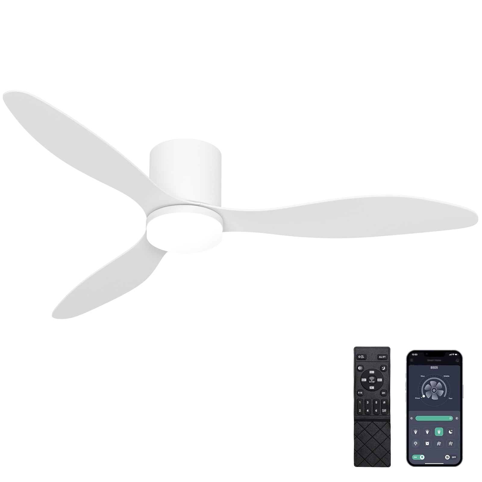 Ceiling Fans with Lights, 52 Inch Low Profile Ceiling Fan with Remote/App Control, Flush Mount, DC Reversible Motor, Dimmable LED for Bedroom,Indoor/Outdoor Use
