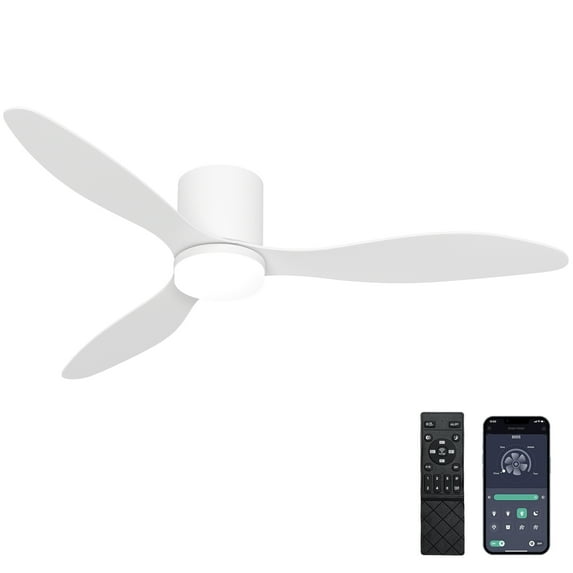 Ceiling Fans with Lights, 52 Inch Low Profile Ceiling Fan with Remote/App Control, Flush Mount, DC Reversible Motor, Dimmable LED for Bedroom,Indoor/Outdoor Use