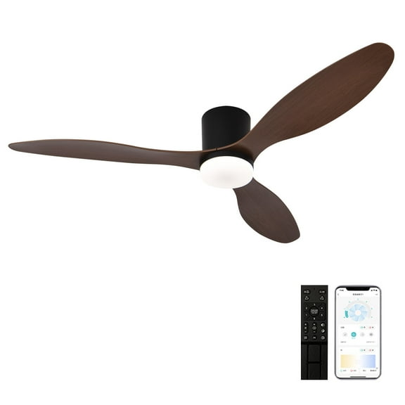 Ceiling Fans with Lights, 52 Inch Low Profile Ceiling Fan with Remote/App Control, Flush Mount, DC Reversible Motor, Dimmable LED for Bedroom,Indoor/Outdoor Use
