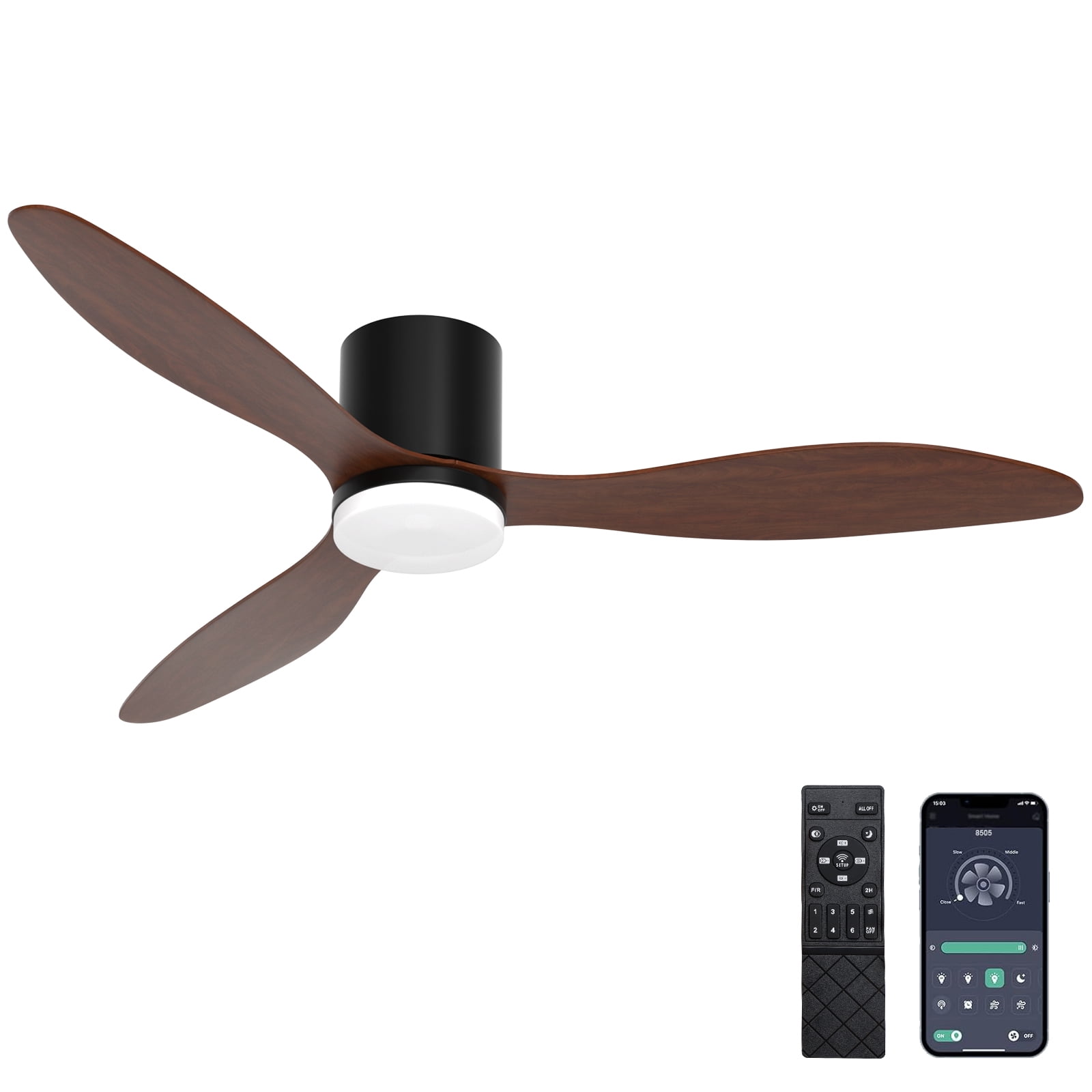Ceiling Fans with Lights, 52 Inch Low Profile Ceiling Fan with Remote/App Control, Flush Mount, DC Reversible Motor, Dimmable LED for Bedroom,Indoor/Outdoor Use