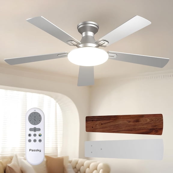Ceiling Fans with Lights, 52 inch Flush Mount Ceiling fan with Remote Control, Low Profile Ceiling Fan for Bedroom, Farmhouse, Reversible, 3CCT, Dimmable, Noiseless DC Motor, Black