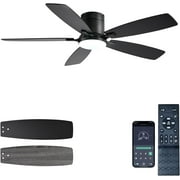 Ceiling Fans with Lights, 52 inch Low Profile Ceiling Fan with Light and Remote Control, Flush Mount, Reversible Motor, Dimmable, Noiseless, Black Ceiling Fan for Bedroom, Indoor/Outdoor Use