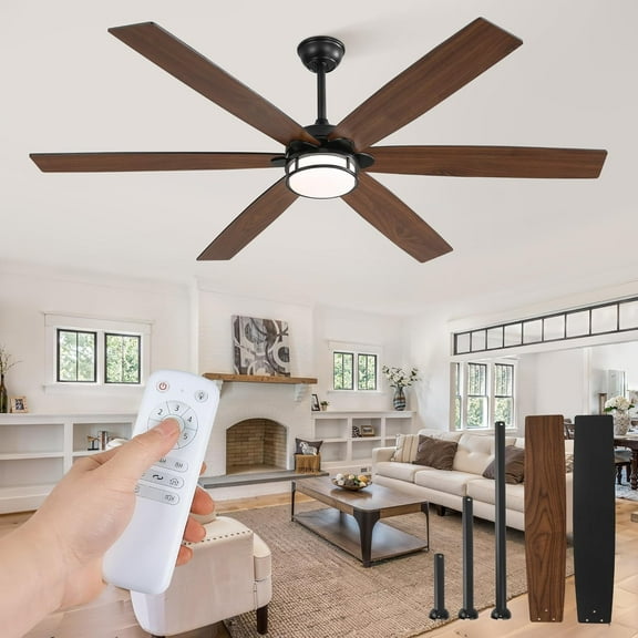 Ceiling Fans with Lights, Farmhouse Large Ceiling Fans with Remote, Black&Brown Modern Ceiling Fan with LED Light, Quiet DC Motor for Living Room, Bedroom, Kitchen, Indoor