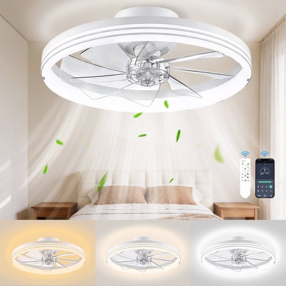 Foldable Ceiling Fans with Lights and Remote, 20'' Low Profile Ceiling Fans, 3000-6000K Dimmable Modern Flush Mount LED Fan Light, Fandelier Ceiling Fan for Bedroom, Kitchen, Living Room
