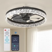 Ceiling Fans with Lights and Remote, 20 Low Profile Ceiling Fans, 3000-6000K Dimmable Modern Flush Mount LED Fan Light, Fandelier Ceiling Fan for Bedroom, Kitchen, Living Room, Black