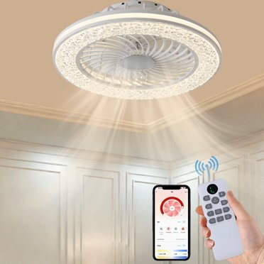 HSC Low Profile 20'' Ceiling Fans With Lights And Remote, Dimmable Flush Mount Smart Bladeless...
