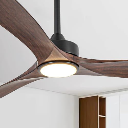 Ceiling Fans with Lights and Remote, 60 Inch Farmhouse Ceiling Fan with Light for Bedroom Living Room Flush Mount Outdoor Fans for Patios, Dimmable LED Chandelier, Reversible 3 Blades, Walnut, ETL
