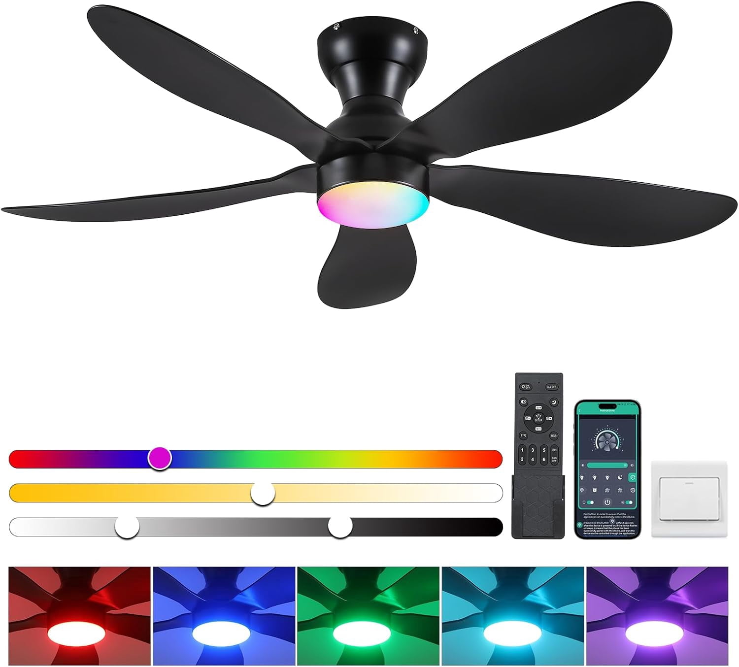 Ceiling Fans with Lights and Remote/APP Control, 44 inch Low Profile ...