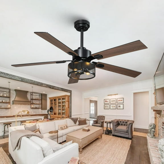 Ceiling Fans with Lights and Remote Control, 52 Inch Farmhouse Ceiling Fan for Living Room,5 Dual Finish Blades, 6-Speed Adjustable and Reversible DC Motor with Timer & APP Control for Indoor/Outdoor