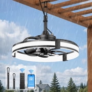 Outdoor Ceiling Fans with Light for Patios, 20 Inch IP65 Waterproof Hanging Fan, Gazebo Fan Remote&APP Control, 6 Speeds, 3 Color Dimmable Light with Hanging Hook for Porch, Pergola,Canopy