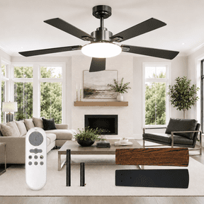 Ceiling Fans with Lights, 52" 5-Blade Downrod Mount, Remote Control, Reversible DC Motor, 6-Speed, Dimmable 3CCT LED, Black