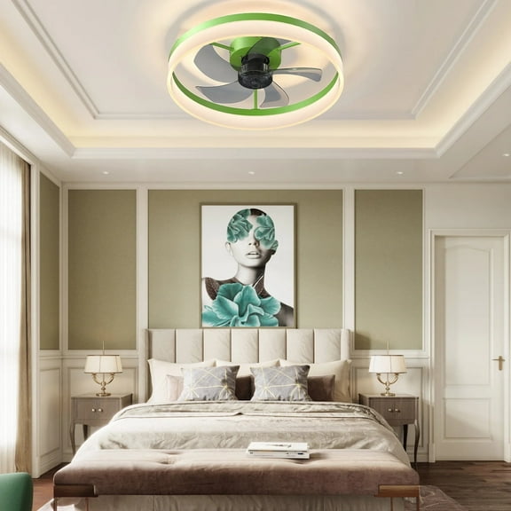 Ceiling Fans with Lights Dimmable LED Embedded installation of thin modern ceiling fans, Green