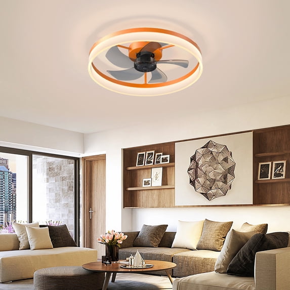 Ceiling Fans with Lights Dimmable Led Embedded, Thin Modern Ceiling Fans, 6 Adjustable Wind Speeds and Reversible Fan Modes, Orange