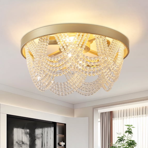 20" Boho Crystal Ceiling Fan with Lights Flush Mount, Bohemian Ceiling Fans with Lights Remote Control, with 6 Speeds for Bedroom,, Living Room