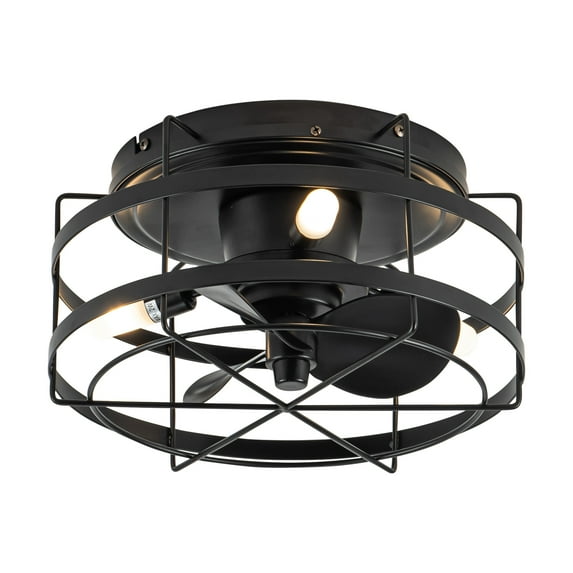 Ceiling Fans with Lights and Remote,12.5 Inch Low Profile Caged Ceiling Fan with LED Light, 3 Speed, Auto Shutoff, Black