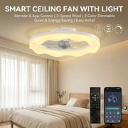 Ceiling Fans with Lights and Remote,20 Low Profile Ceiling Fan with Light,Dimmable LED Smart Ceiling Fan,Modern Fan Light for Bedroom,Living Room