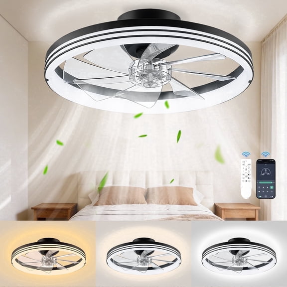 Ceiling Fan with Light, 20" Modern Low Profile Foldable Ceiling Fans with 6 Wind Speeds, Dimmable Smart Ceiling Fan Light with Remote