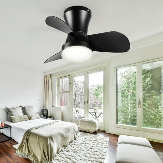 SUNMORY 21in Black Flush Mount Ceiling Fan with Remote Control