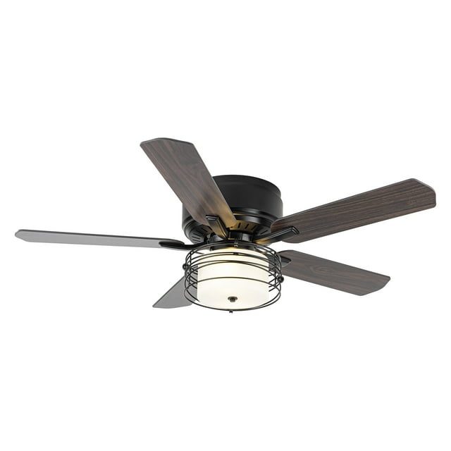 Ceiling Fans with Lights and Remote,48 Inch Flush Mount Black Ceiling Fan Low Profile Outdoor