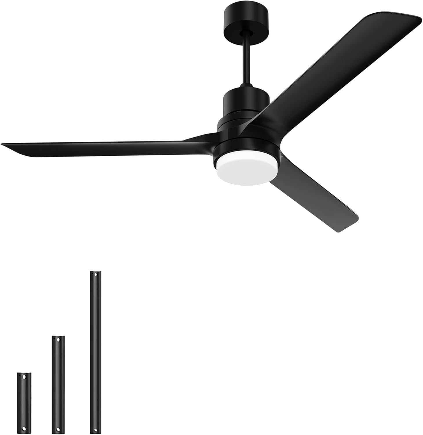 52 Inch Black Ceiling Fan with Light and Remote