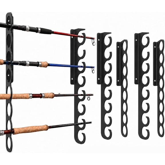 Ceiling Fishing Rod Holder Pole Vertically Horizontally Rack Overhead Storage Hooks Hanger Keeper Metal Organizer Display Wall Mounted Stores Holds up to 16 Rods Racks for Garage Basement