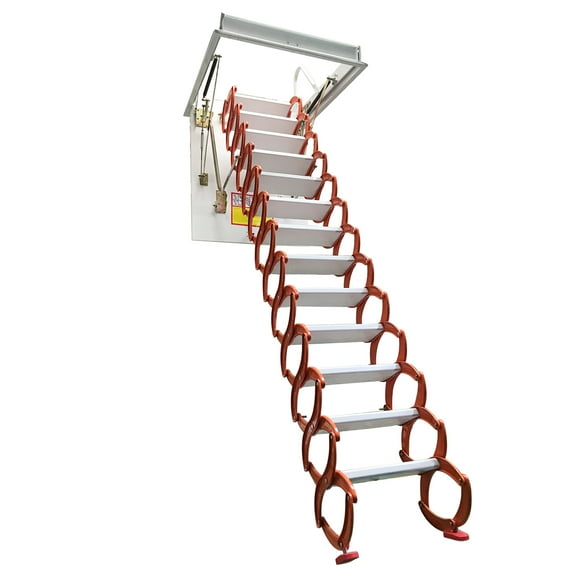 Ceiling Folding Loft Ladder Attic Extension Stairs Orange Al-Mag Alloy 10.5ft Height 13 Steps 31.5"x39.37" Frame Size