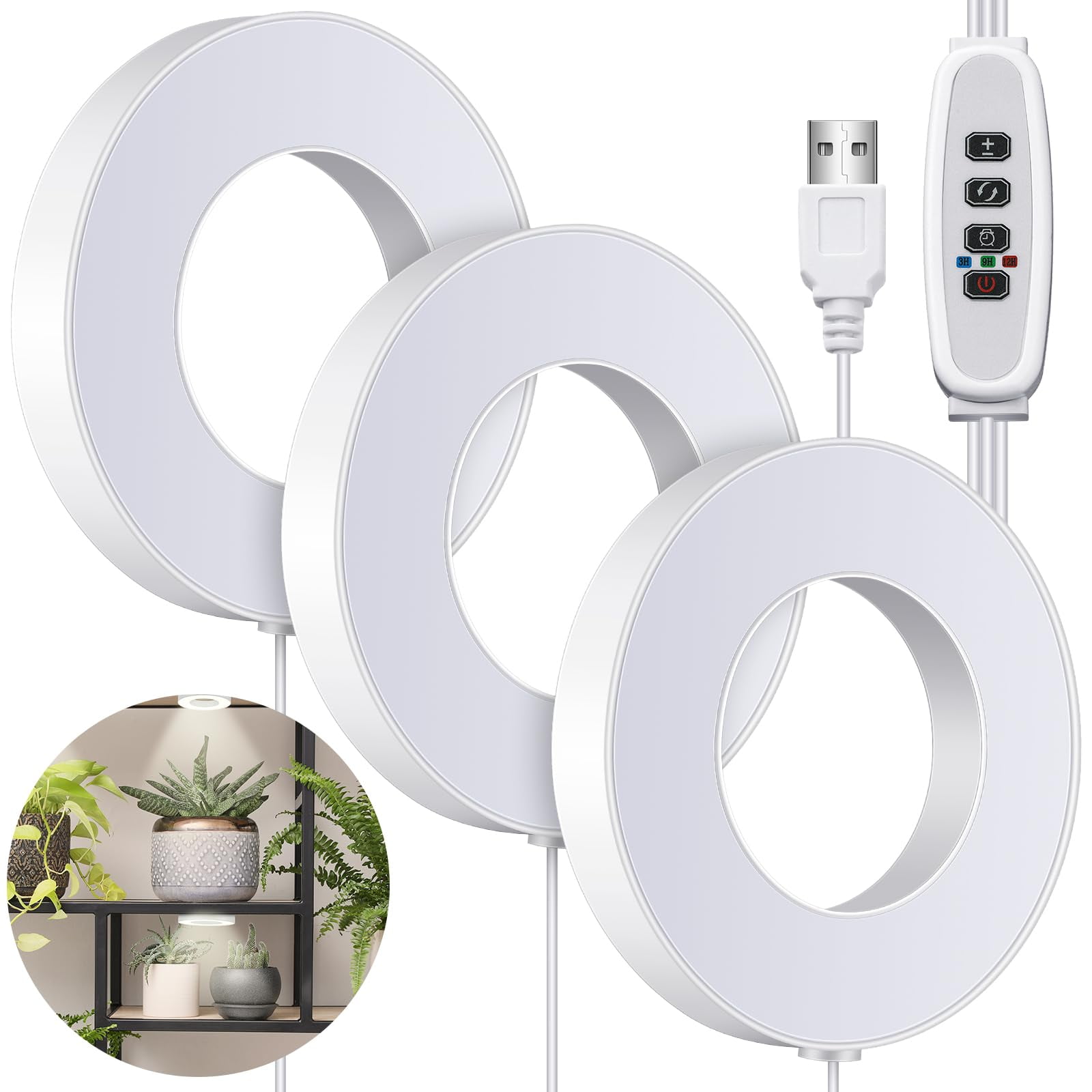 Ceiling Grow Light for Indoor Plants, 48 LEDs Full Spectrum LED Halo