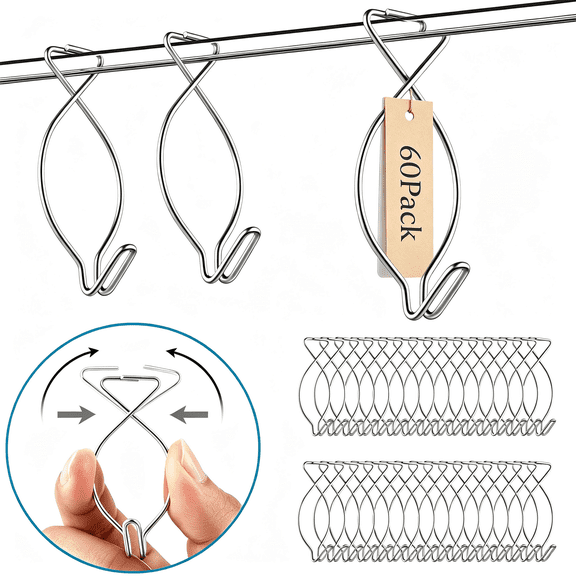 Ceiling Hook Drop Ceiling Clips T-Bar Hangers Set for Hanging Plant Sign Tile Decoration, 60 Pack, Metal