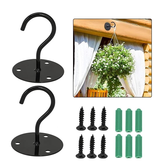 Ceiling Hooks, 2 Pack Metal Wall Mounted Ceiling Hooks Plant Brackets Hanging Bird Feeders, Lanterns, Wind Chimes, Planters, Outdoor Decoration Hooks(Black)