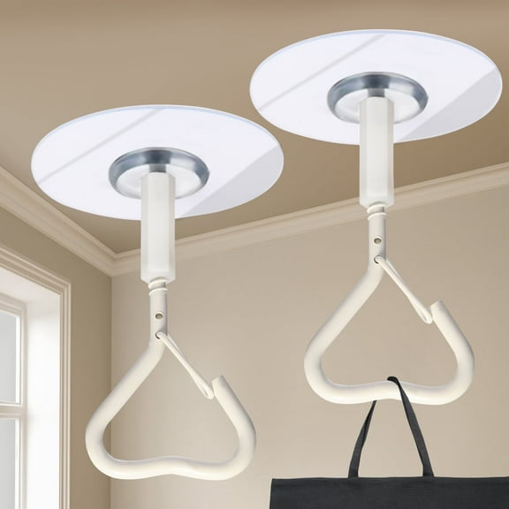 Ceiling Hooks Adhesive,4 Pack Heavy Duty Stick On Hooks for Hanging Plants,Lights,Wind Chimes,Lantern,Strong No Drill Outdoor Sticky Ceiling Hanger-White