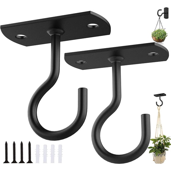 Ceiling Hooks for Hanging Plants 2Pack 2.5in,Wall Plant Plants,Lights,Planters,Lanterns,Hanging Bird Feeders,Wind Chimes,Indoor&Outdoor Decoration Black