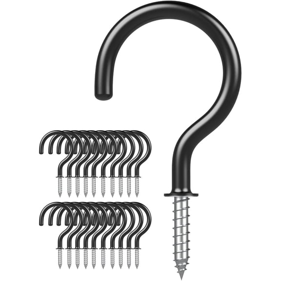 Ceiling Hooks Vinyl Coated Screw Hooks 1-1/2 Inches Cup Hooks Screw-in Hooks 20 Pack Black