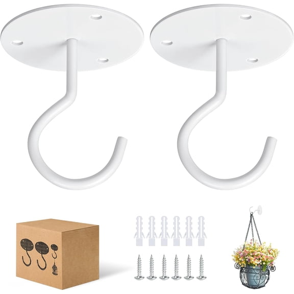 Ceiling Hooks for Hanging Plants and Decor Heavy Duty Metal Plant Hanger Indoor Outdoor White 2 Pcs